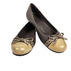 Crocs Kaydee Brown Leopard  Womens Ballet Flats Slip On Shoes Round Toe Size 9